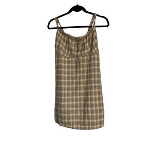 Urban Outfitters Dress Womens Small Yellow Gray Plaid Linen Mini Dress